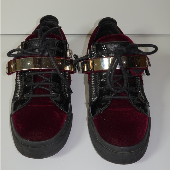 Giuseppe Zanotti Burgundy and Black Velvet Sneakers 37.5 - Picture 4 of 9